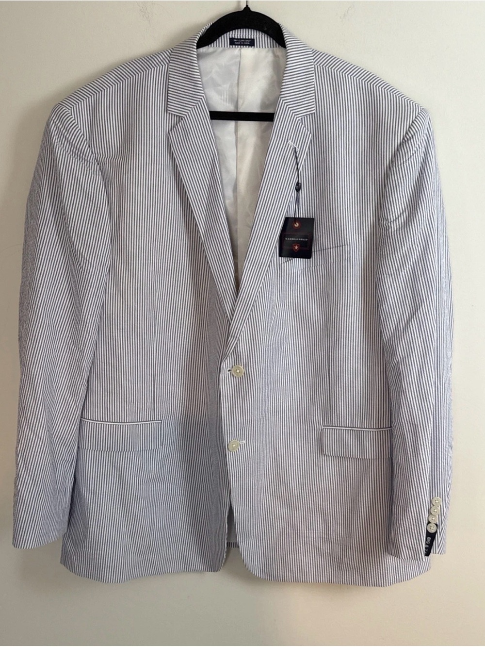 Saddlebred Seersucker Striped Blazer Blue White Mens 54L NWT $145